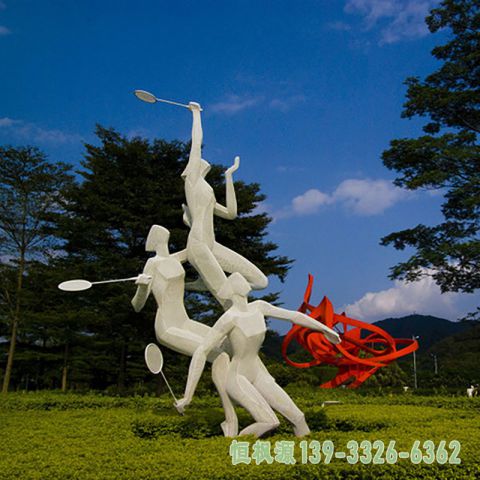 羽毛球园林不锈钢人物雕塑
