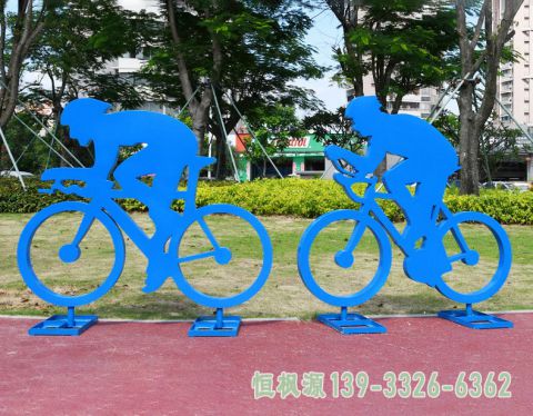 户外自行车人物不锈钢雕塑