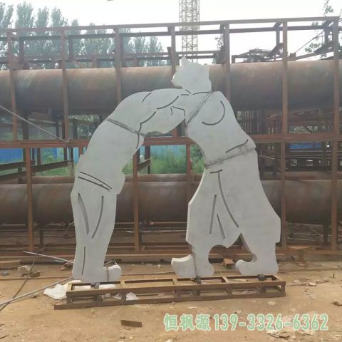 摔跤不锈钢校园雕塑