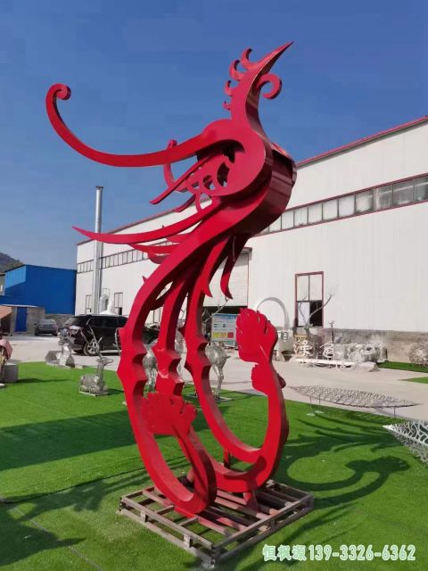 彩绘凤凰校园不锈钢雕塑