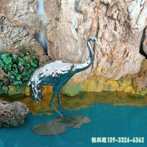 镜面火烈鸟公园不锈钢雕塑