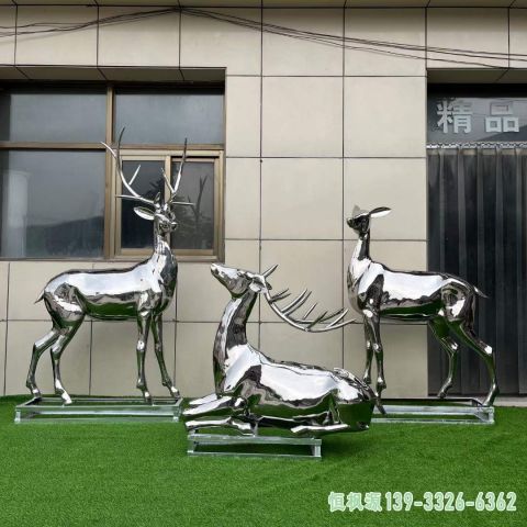 镜面小鹿小区不锈钢雕塑