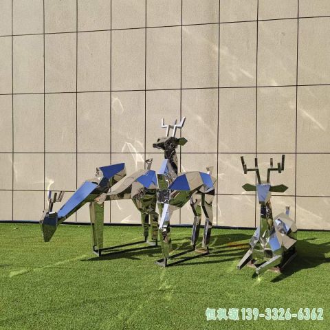 几何鹿小区不锈钢动物雕塑