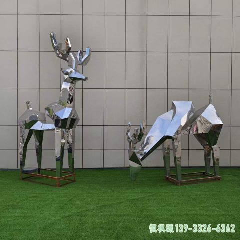 几何鹿广场不锈钢艺术雕塑
