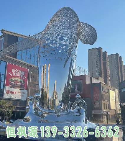 鲸鱼商厦不锈钢动物雕塑