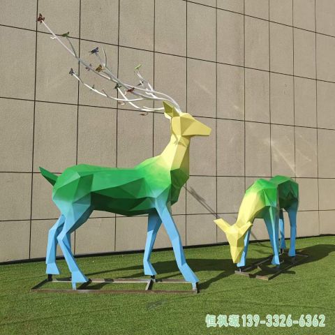 彩绘鹿户外不锈钢景观雕塑