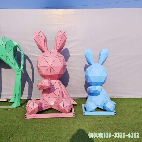 几何兔子广场不锈钢动物雕塑