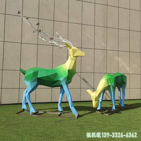 彩绘鹿广场不锈钢景观雕塑