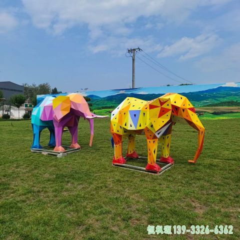 不锈钢彩绘大象公园雕塑