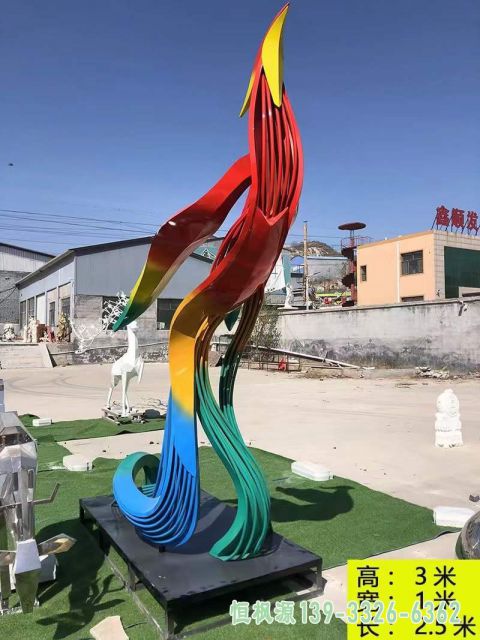 彩绘凤凰公园不锈钢雕塑