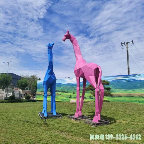 园林长颈鹿不锈钢抽象雕塑