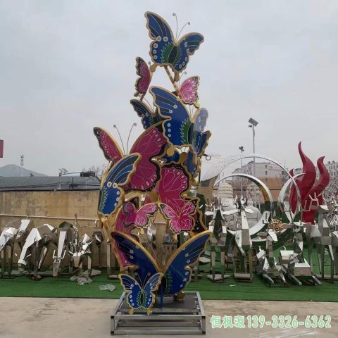 广场不锈钢彩绘蝴蝶雕塑