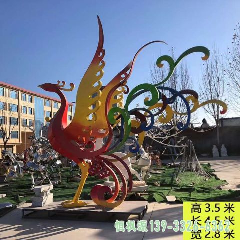 商厦彩绘凤凰不锈钢雕塑