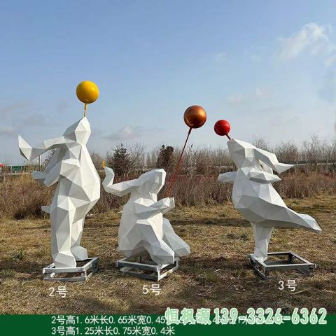 城市不锈钢白色气球兔雕塑
