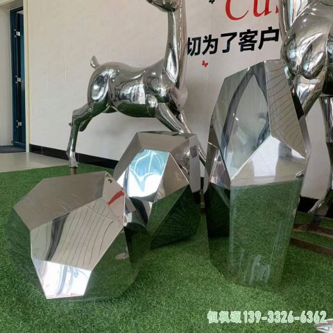 不锈钢切面石头校园雕塑