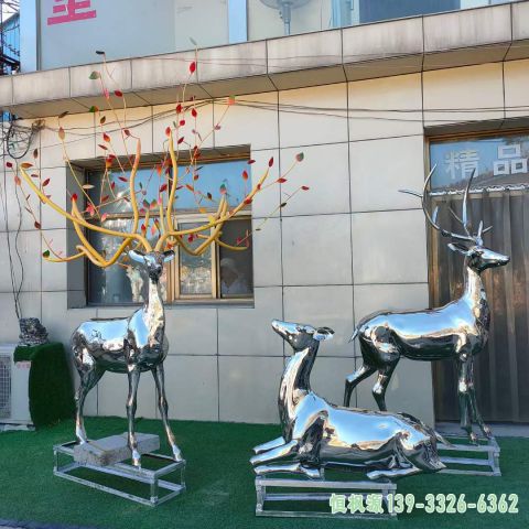 商厦不锈钢镜面鹿雕塑