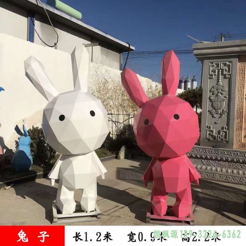 几何兔子公园不锈钢动物雕塑