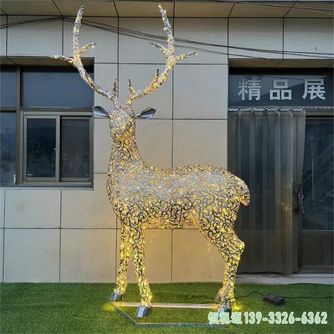 发光镂空鹿城市不锈钢雕塑