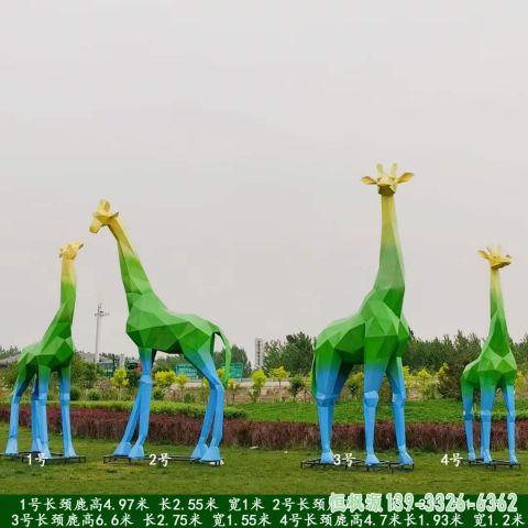 户外彩绘小鹿不锈钢动物雕塑