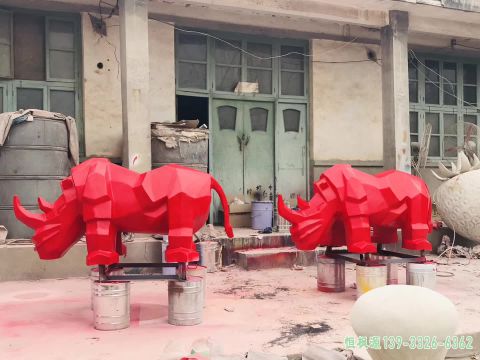 彩绘犀牛都市不锈钢雕塑
