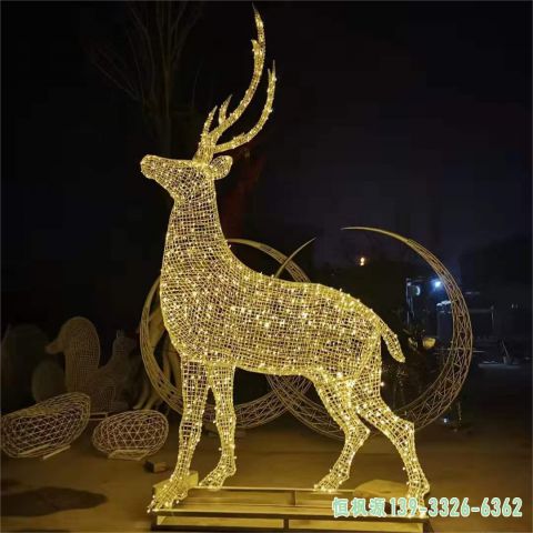 发光镂空鹿园林不锈钢雕塑