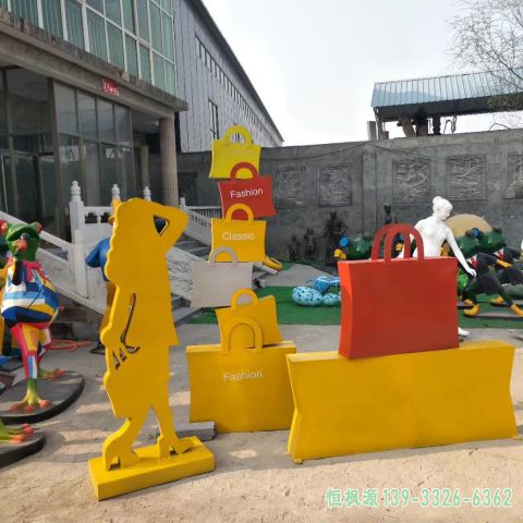 购物袋公园不锈钢彩绘雕塑