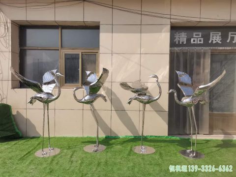 校园仙鹤不锈钢动物雕塑