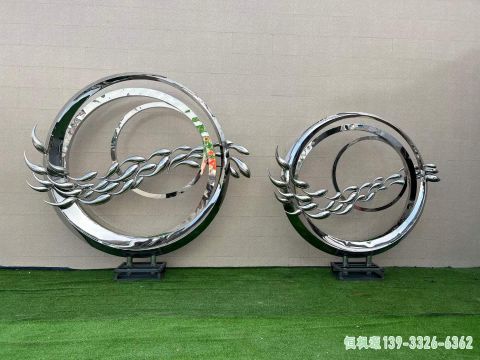 圆环鱼群户外不锈钢动物雕塑