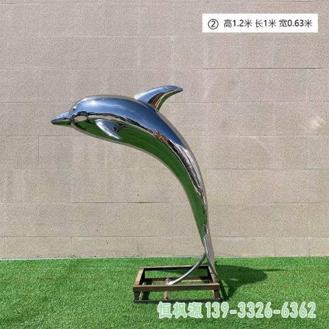 镜面海豚城市不锈钢雕塑