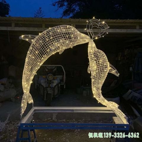 发光镂空海豚不锈钢雕塑