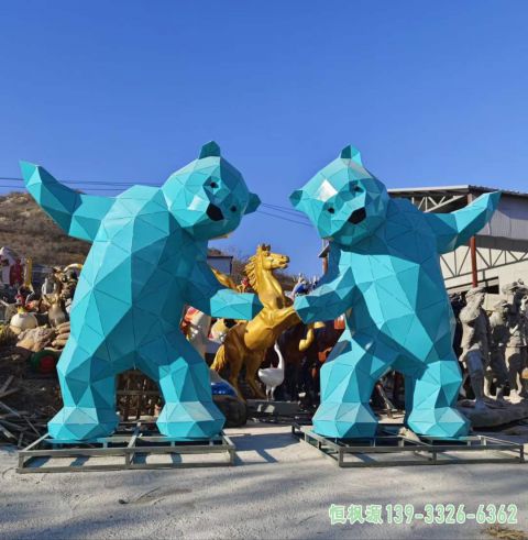 户外几何熊不锈钢彩绘雕塑