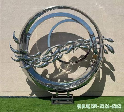 圆环鱼群广场不锈钢雕塑