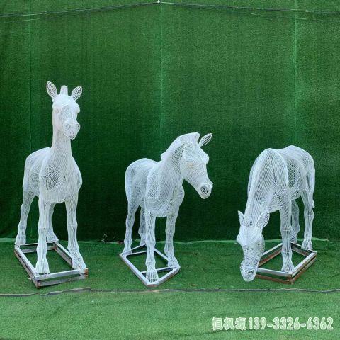 镂空马广场不锈钢动物雕塑